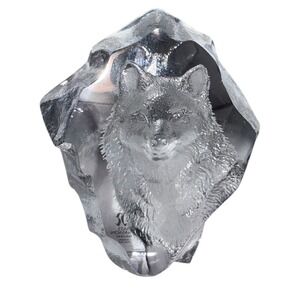 Mats Jonasson Sweden Lead Crystal Wolf Sculpture Ice‎ Art Paperweight Office